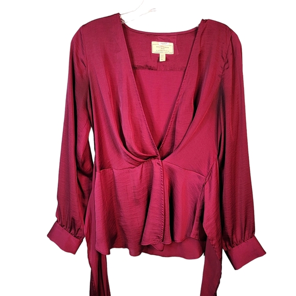 Moulinette Soeurs Velements by Anthropologie Silky Feel Long Waist Tie Blouse 4 - Picture 4 of 16